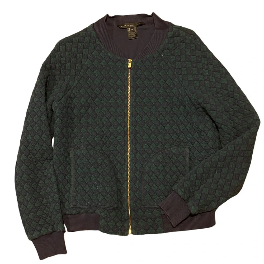 Marc By Marc Jacobs Blue Bomber Jacket with Fitted Silhouette and Gold Zipper - Picture 2 of 4